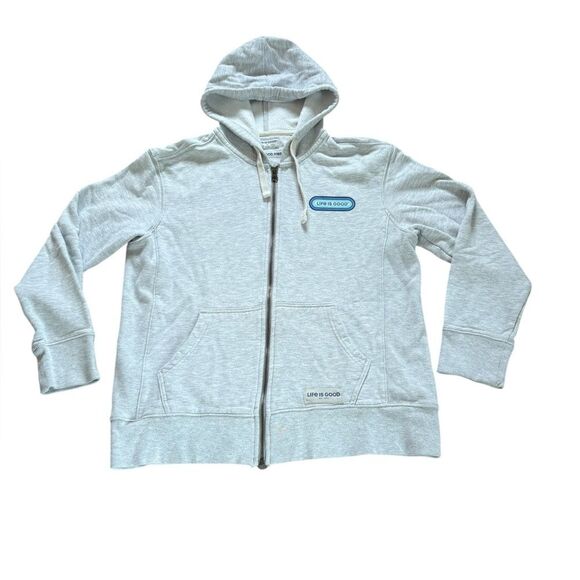Life is Good Simply True Full Zip Fleece Hoodie Gray Spell Out Womens Medium - Picture 2 of 10